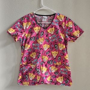 Disney Lion King svtub top pink and yellow. front pockets  size small